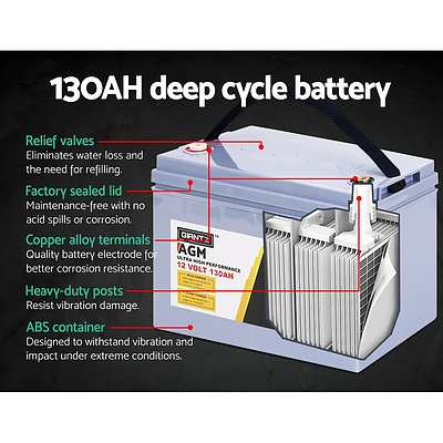 130Ah Deep Cycle Battery & Battery Box 12V AGM Marine Sealed Power Solar
