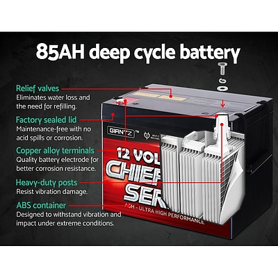 85Ah Deep Cycle Battery & Battery Box 12V AGM Marine Sealed Power Solar
