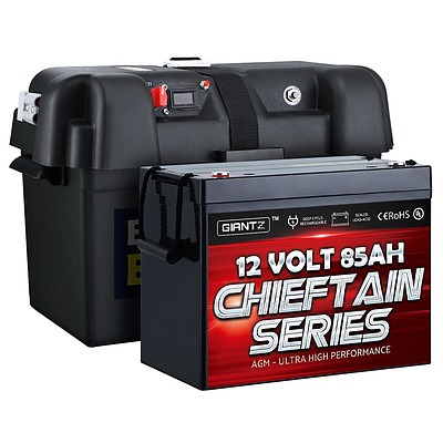 85Ah Deep Cycle Battery & Battery Box 12V AGM Marine Sealed Power Solar
