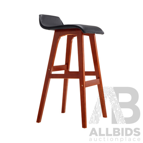 Set of 2 PU Leather and Wood Bar Stool - Black - Free Shipping