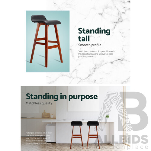 Set of 2 PU Leather and Wood Bar Stool - Black - Free Shipping