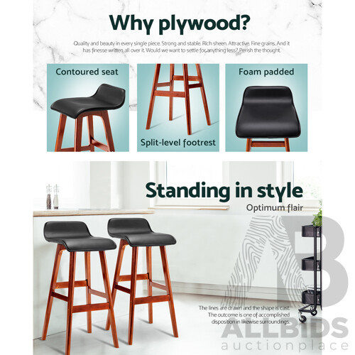 Set of 2 PU Leather and Wood Bar Stool - Black - Free Shipping