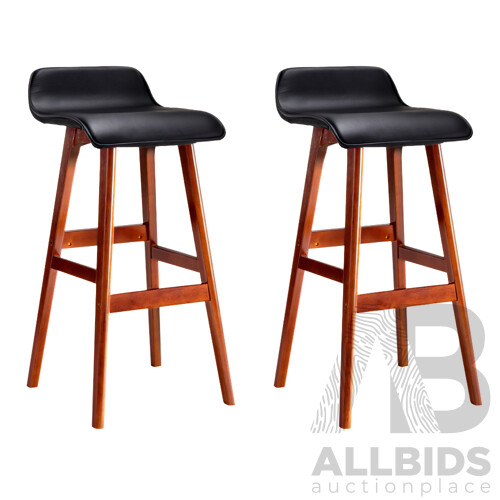 Set of 2 PU Leather and Wood Bar Stool - Black - Free Shipping