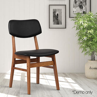 Set of 2 Wood & PVC Dining Chair - Black - Free Shipping