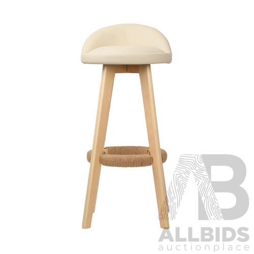 Set of 2 PU Leather Bar Stool- Beige - Free Shipping
