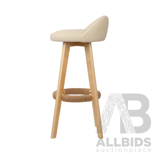 Set of 2 PU Leather Bar Stool- Beige - Free Shipping
