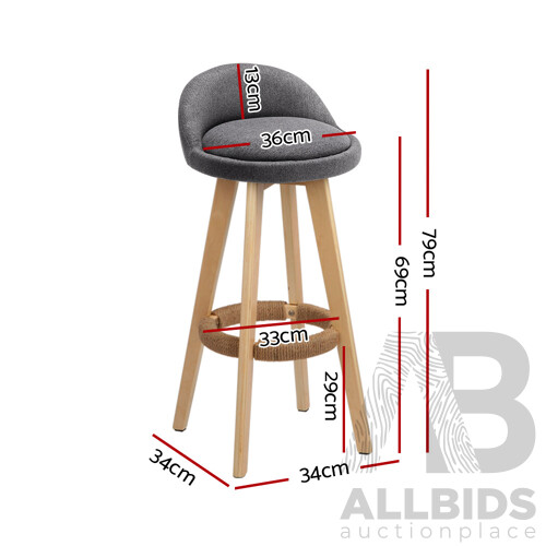 Set of 2 Fabric Bar Stool -Grey - Free Shipping