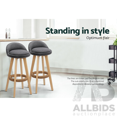 Set of 2 Fabric Bar Stool -Grey - Free Shipping