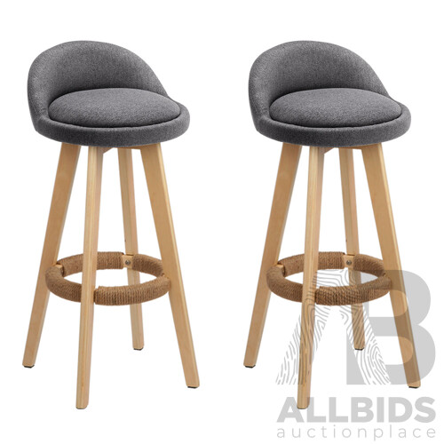 Set of 2 Fabric Bar Stool -Grey - Free Shipping