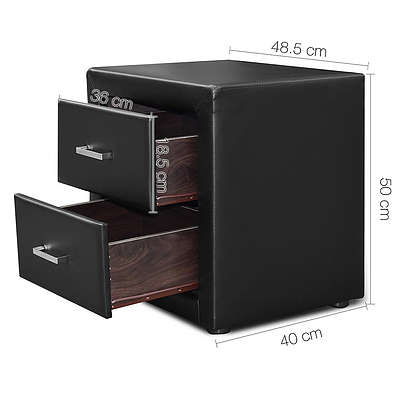 PU Leather Bedside Table 2 Drawers Black - Brand New - Free Shipping