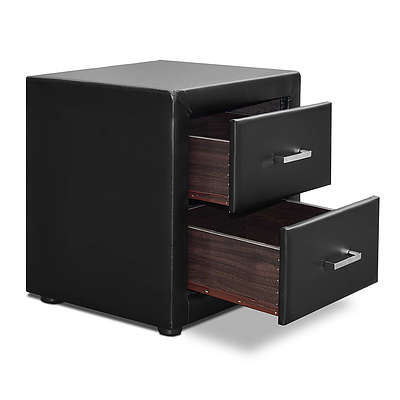PU Leather Bedside Table 2 Drawers Black - Brand New - Free Shipping