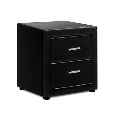 PU Leather Bedside Table 2 Drawers Black - Brand New - Free Shipping