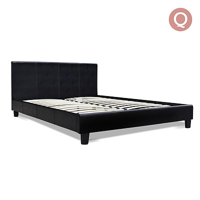 Queen PVC Leather Bed Frame Black - Brand New