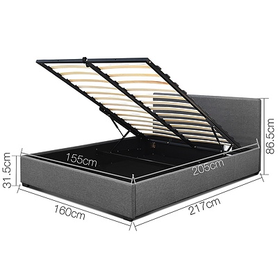 Queen Size Fabric and Wood Bed Frame - Grey