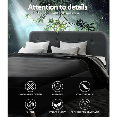 Queen Size Bed Frame Base Mattress Fabric Wooden Charcoal POLA - Brand New - Free Shipping