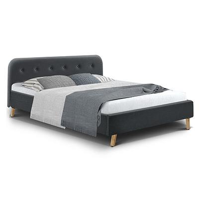 Queen Size Bed Frame Base Mattress Fabric Wooden Charcoal POLA - Brand New - Free Shipping