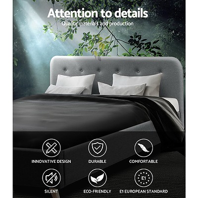 Queen Size Bed Frame Base Mattress Fabric Wooden Grey POLA - Brand New - Free Shipping