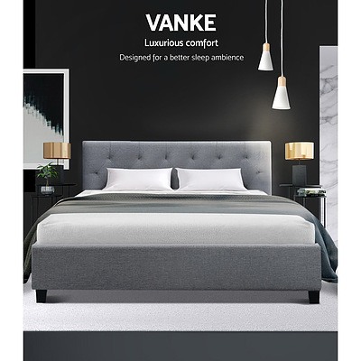 VANKE Double Size Bed Frame Base Fabric Headboard Wooden Mattress - Brand New - Free Shipping