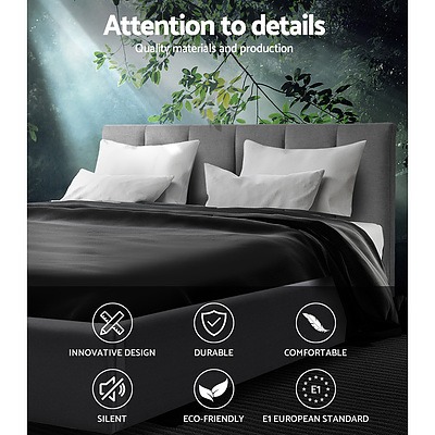 Bed Frame Double Size Mattress Base Platform Fabric Wooden Grey