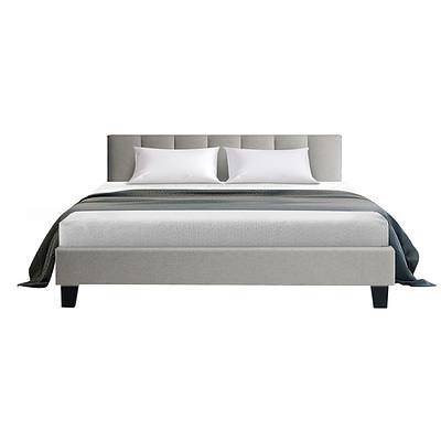 Bed Frame Queen Size Mattress Base Platform Fabric Wooden Beige