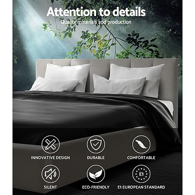 Bed Frame Queen Size Mattress Base Platform Fabric Wooden Beige