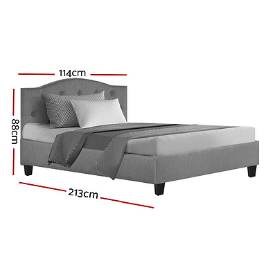 Bed Frame King Single Size Base Mattress Platform Fabric Wooden Grey LARS