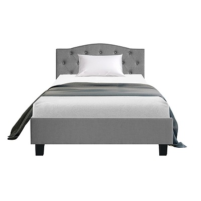 Bed Frame King Single Size Base Mattress Platform Fabric Wooden Grey LARS