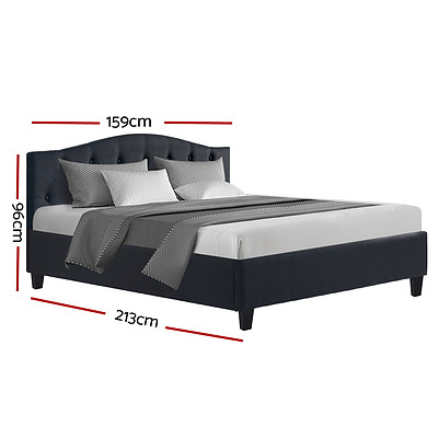 Bed Frame Queen Size Base Mattress Platform Fabric Wooden Charcoal LARS