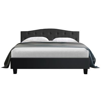 Bed Frame Queen Size Base Mattress Platform Fabric Wooden Charcoal LARS