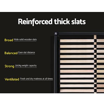 Bed Frame Queen Size Base Mattress Platform Fabric Wooden Charcoal LARS