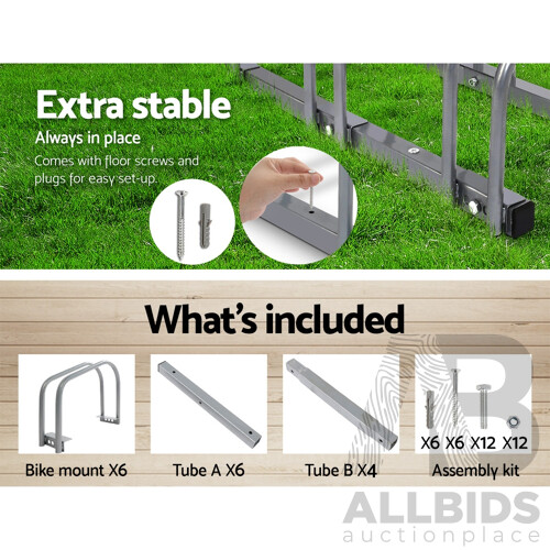 6 Bike Floor Parking Rack Instant Storage Stand Bicycle Cycling Portable Racks Silver - Brand New - Free Shipping