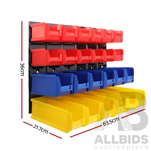24 Bin Wall Mounted Rack Storage Tools Steel Board Organiser Work Bench Garage - Brand New - Free Shipping