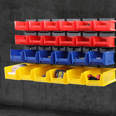 24 Bin Wall Mounted Rack Storage Tools Steel Board Organiser Work Bench Garage - Brand New - Free Shipping