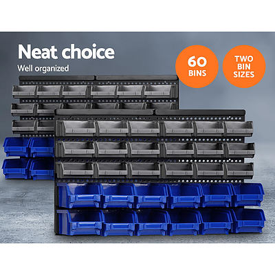 60 Bin Wall Mounted Rack Storage Tools Garage Organiser Shed Work Bench - Brand New - Free Shipping