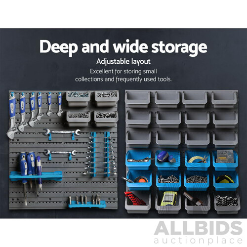 88 Parts Wall-Mounted Storage Bin Rack Tool Garage Shelving Organiser Box - Brand New - Free Shipping