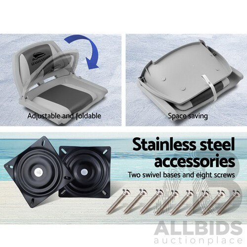 Set of 2 Folding Swivel Boat Seats - Grey & Charcoal - Brand New - Free Shipping