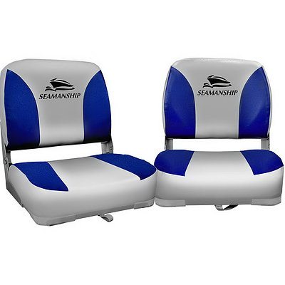 Set of 2 Folding Swivel Boat Seats - Grey & Blue - Brand New - Free Shipping