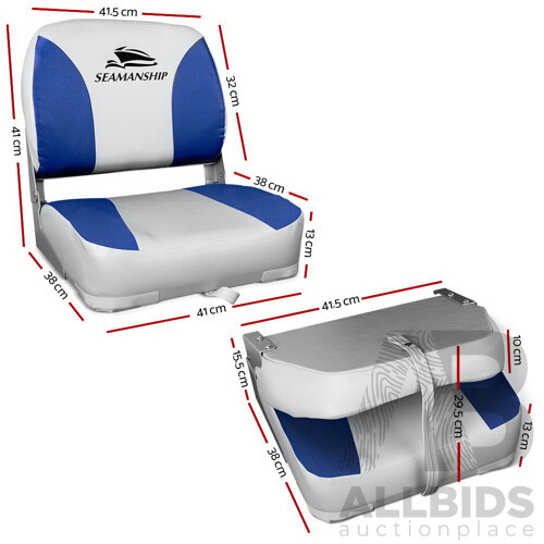 Set of 2 Folding Swivel Boat Seats - Grey & Blue - Brand New - Free Shipping