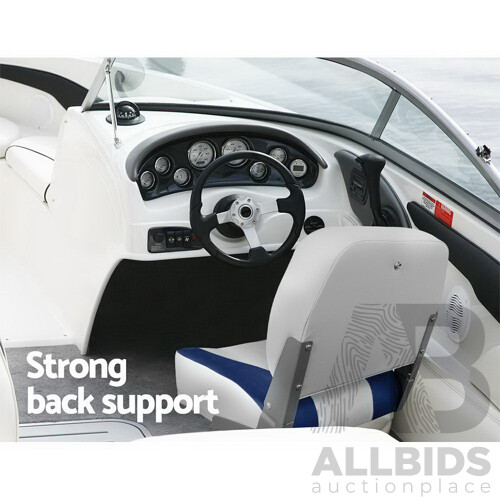 Set of 2 Folding Swivel Boat Seats - Grey & Blue - Brand New - Free Shipping