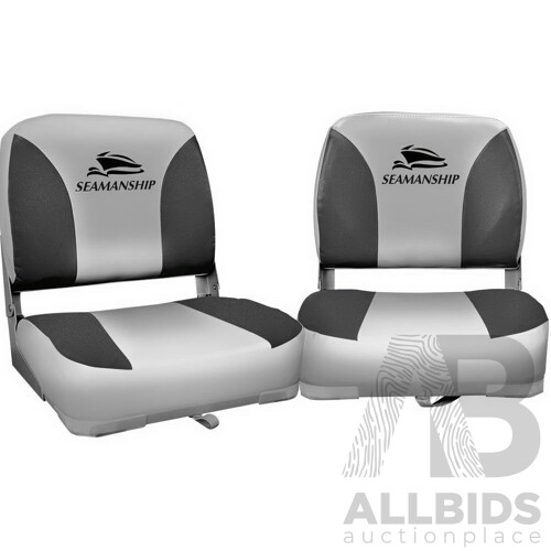 Set of 2 Folding Swivel Boat Seats - Grey - Brand New - Free Shipping