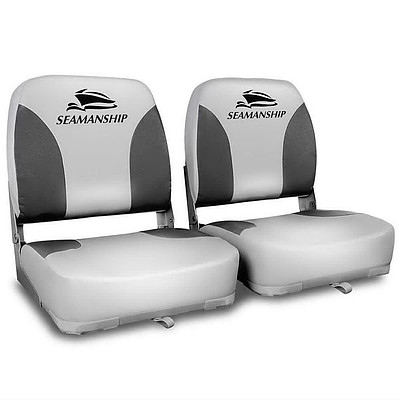 Set of 2 Swivel Folding Marine Boat Seats Grey Black - Brand New
