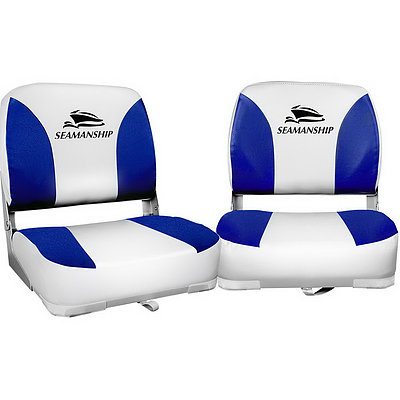 Set of 2 Folding Swivel Boat Seats - White & Blue - Brand New - Free Shipping