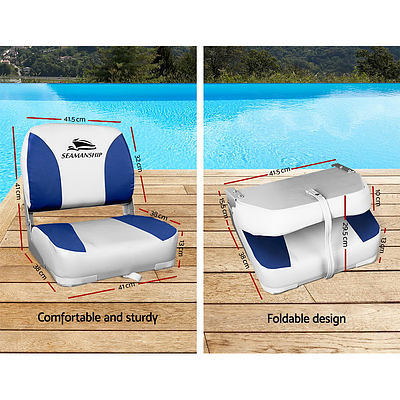 Set of 2 Folding Swivel Boat Seats - White & Blue - Brand New - Free Shipping