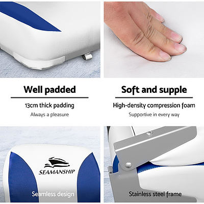 Set of 2 Folding Swivel Boat Seats - White & Blue - Brand New - Free Shipping