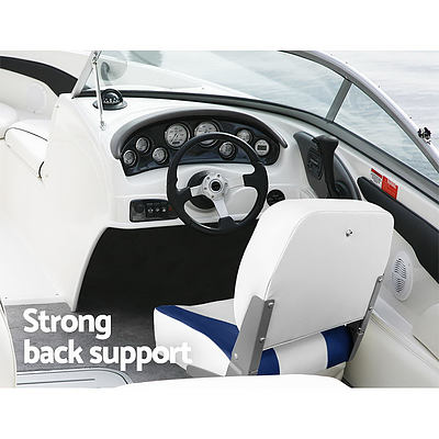 Set of 2 Folding Swivel Boat Seats - White & Blue - Brand New - Free Shipping