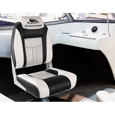 Set of 2 Folding Swivel Boat Seats - Grey & Black - Brand New - Free Shipping