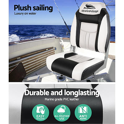 Set of 2 Folding Swivel Boat Seats - Grey & Black - Brand New - Free Shipping