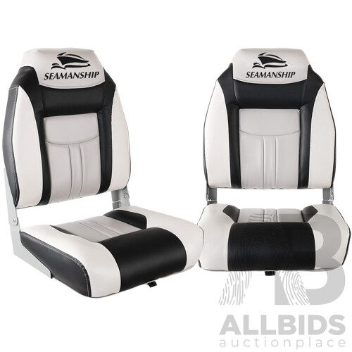 Set of 2 Folding Swivel Boat Seats - Grey & Black - Brand New - Free Shipping