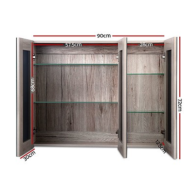 Bathroom Vanity 3 Door Storage Mirror Cabinet - Natural - Free Shipping