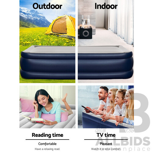 Queen Air Bed Inflatable Mattress Sleeping Mat Battery Built-in Pump